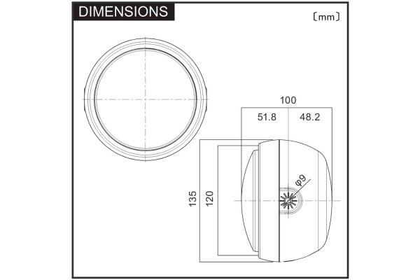 "CAPSULE120" 120mm 4 1/2" LED Headlight black side mount