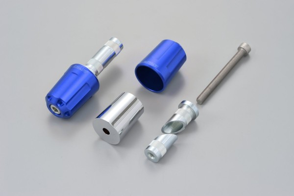 "REVOLVER" Heavy-weight handlebar ends CNC blue anodized 17-19mm M8