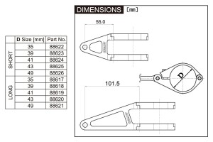 Headlight Bracket Alu CNC black short type 43mm 2