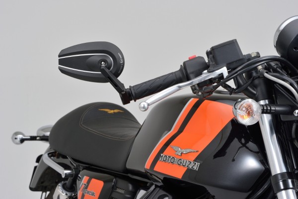 "D-MIRROR-6" Aluminum bar end mirror black type-u short