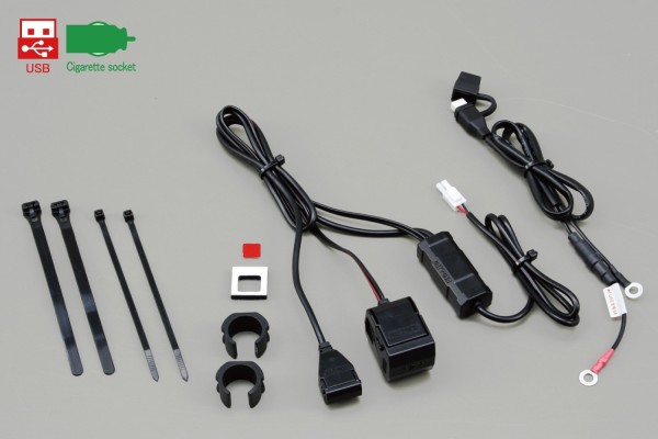 Power supply 1x USB + 1x cigarette socket for motorcycle handlebar