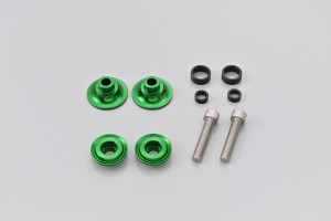 Swing arm spool set CNC green anodized M8 with Nylon spacer 2