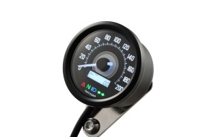 "VELONA60" ELECTRICAL SPEEDOMETER 200KMH(MPH) W/ INDICATORS, WHITE-LED, BLACK