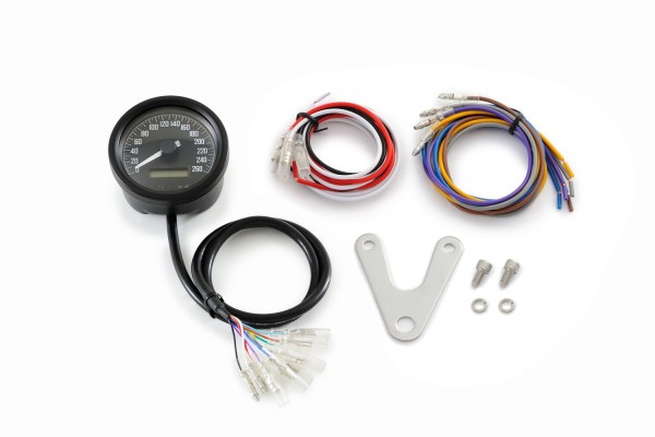 "VELONA60" ELECTRICAL SPEEDOMETER 260KMH(MPH) W/ INDICATORS, WHITE-LED, BLACK